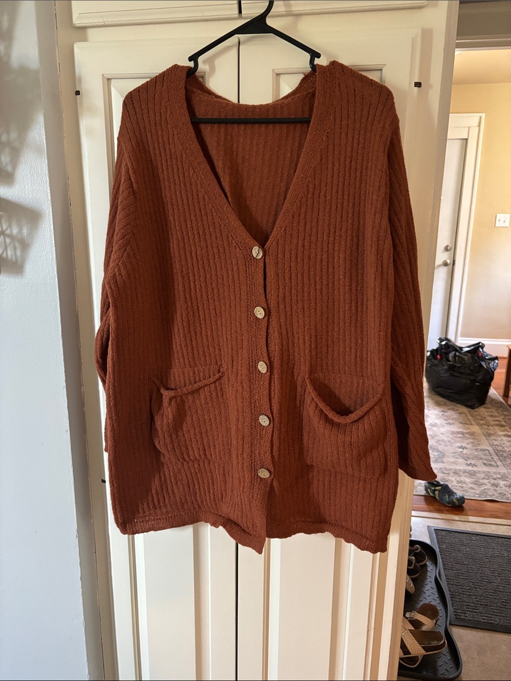 SHEIN Rust Button-Up V-Neck Cardigan